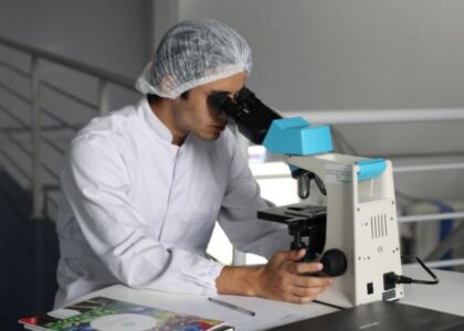 A boy using the scientific method in the laboratory.