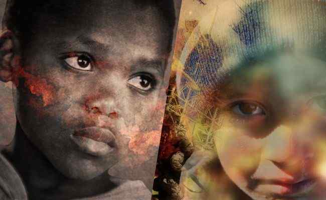 Two children shown as victims of human rights violations