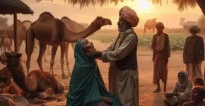 Poor villagers, camels and a Foolish Quack Treating a poor old lady